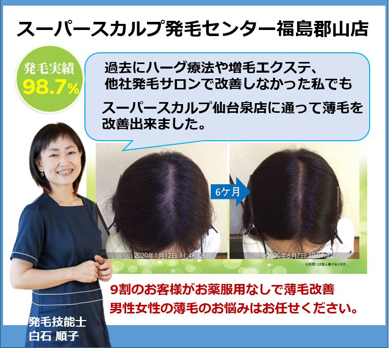 福島県郡山発毛率98.7％薄毛・AGA・抜け毛のお悩みはスーパースカルプ